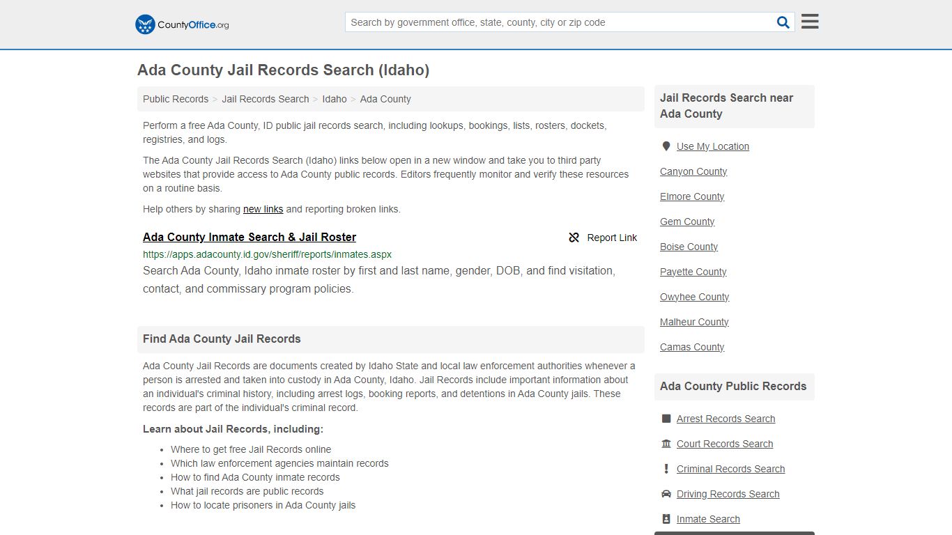 Jail Records Search - Ada County, ID (Jail Rosters & Records)